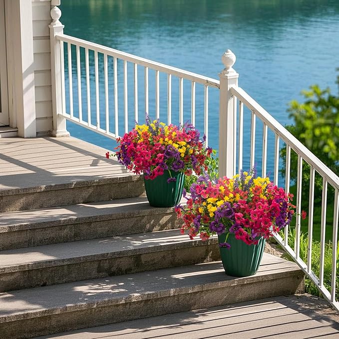 20Pcs UV Resistant Artificial Flowers Outdoor, Realistic Faux Greenery Shrubs with Rust-Proof Stems - Waterproof Fade-Proof Hanging Plants for Garden, Porch, Patio, Cemetery Decor (All-Season Durable)