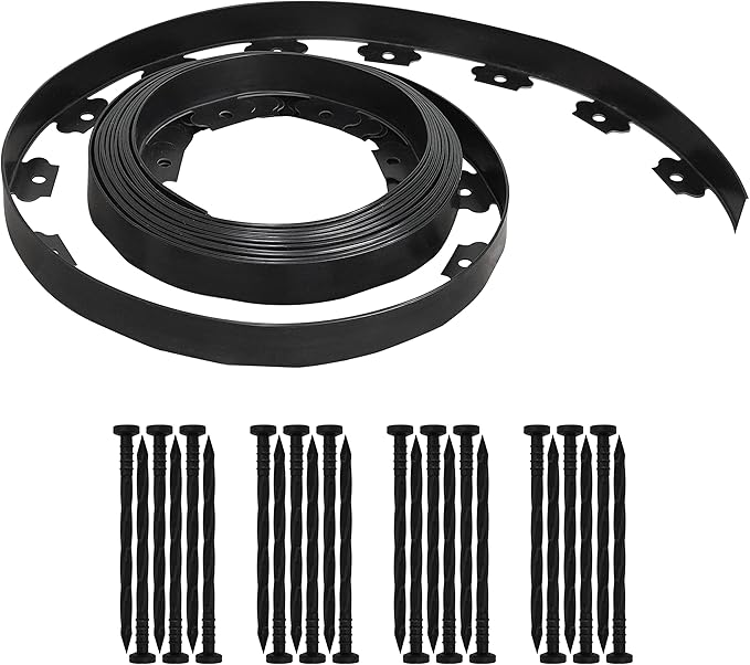 Gardzen 1.5" x 20' Landscape Edging Kit, Garden Edging Coil Comes with 24 Pcs Spikes, No Dig Lawn Border Design
