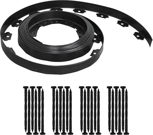 Gardzen 1.5" x 20' Landscape Edging Kit, Garden Edging Coil Comes with 24 Pcs Spikes, No Dig Lawn Border Design