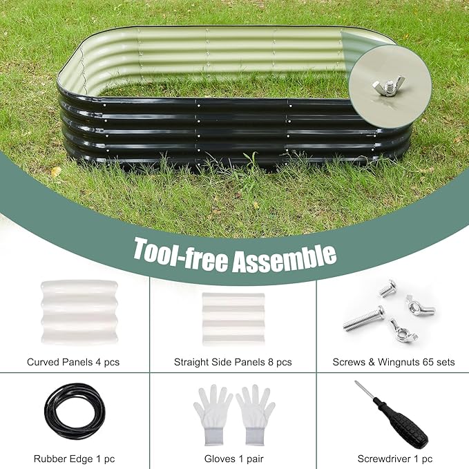 2Pcs 17" Tall Raised Galvanized Steel Garden Bed Modular Planter for Gardening, Vegetables, Flowers Tall Oval Galvanized Metal 9-in-1 Raised Garden Beds Outdoor (Graphite Black)