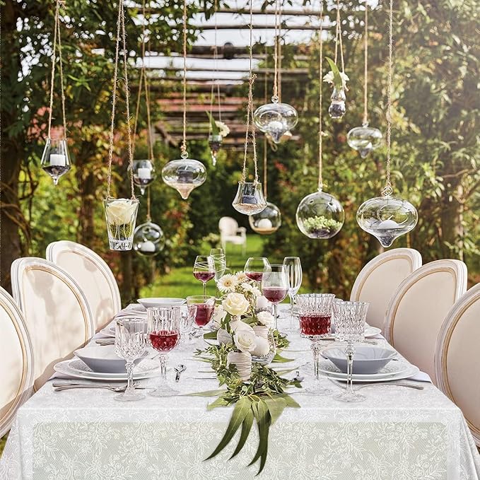 2 Pack Plastic Lace Tablecloth, White Plastic Table Cloths for Parties Disposable, 54x108 in Waterproof Rectangular Plastic Lace Camping Tablecloth for Birthday, Party, Wedding