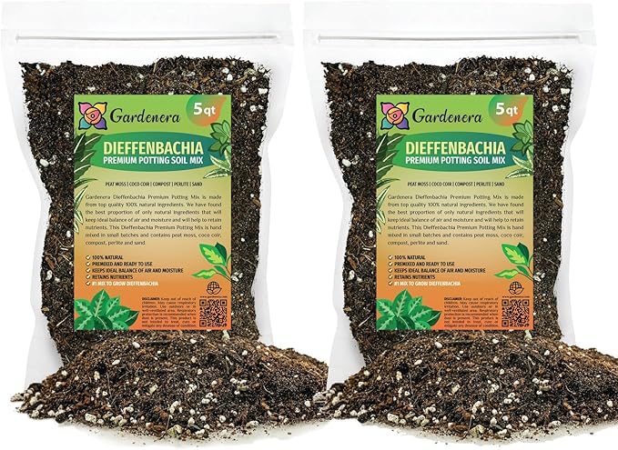 Gardenera Premium DIEFFENBACHIA Potting Soil Mix - Ideal for Growing Robust and Healthy Dieffenbachia - 10 Quart