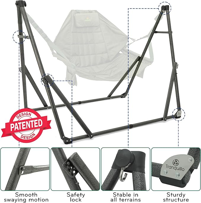 Tranquillo 2 in 1 Hammock and Swinging Chair with Collapsible Steel Stand & Carrying Case, Portable & Adjustable, 30s Set Up for Outdoor, Indoor, Porch Swing, Patio, Garden, Camping Trip, Green