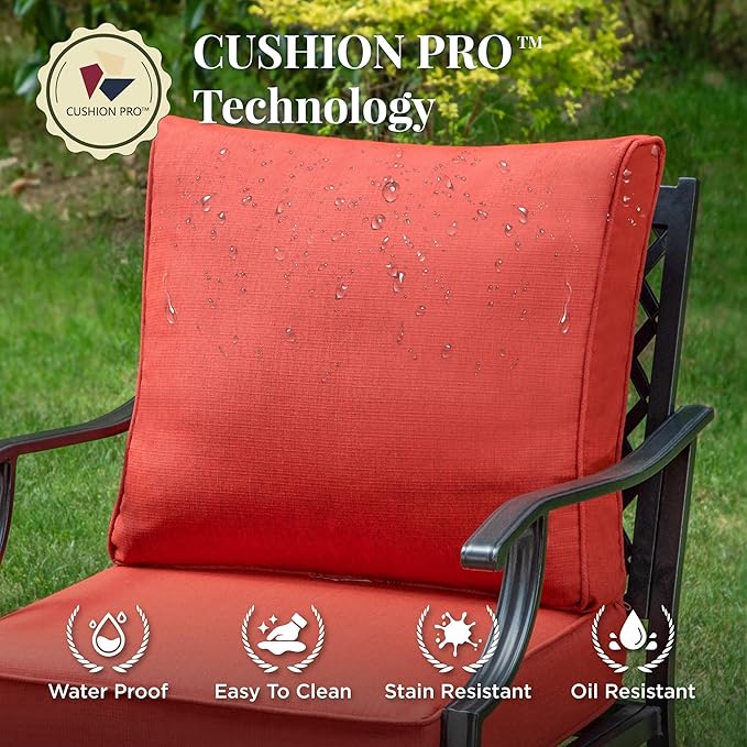 Patio Furniture Set 4 pcs, Metal Outdoor Patio Furniture, 3-Seat Sofa, 2 Swivel Chairs, Coffee Table and 5.75" Extra Thick Cushion, Patio Conversation Set for Backyard Deck, Red-Orange