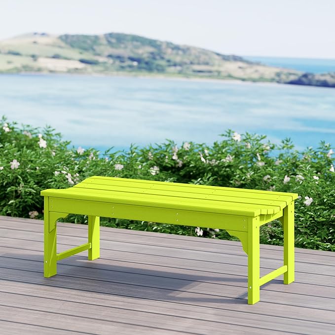 WestinTrends Malibu Outdoor Bench, All Weather Resistant Poly Lumber Backless Patio Garden Bench, Adirondack Curved Bench Seat for Comfort, Lime