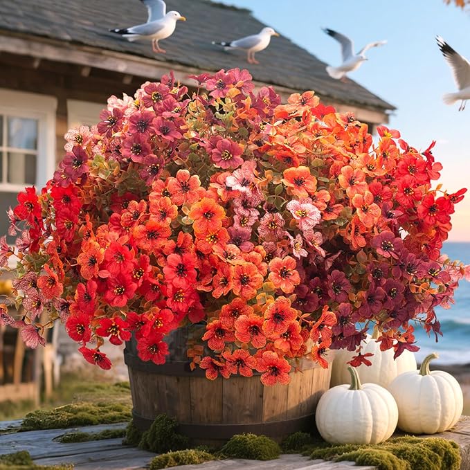 20 Bundles UV Resistant Artificial Fall Flowers - Fake Autumn Plants for Autumn Indoor Outdoor Garden Patio Fireplace Window Box Kitchen Home Decor (Fall Orange Mix)