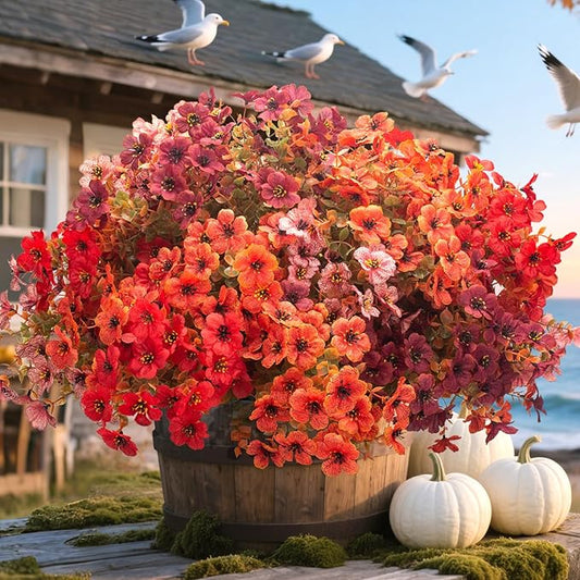 20 Bundles UV Resistant Artificial Fall Flowers - Fake Autumn Plants for Autumn Indoor Outdoor Garden Patio Fireplace Window Box Kitchen Home Decor (Fall Orange Mix)