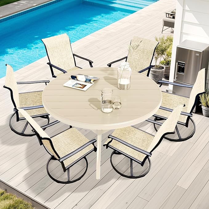 Patio Swivel Chairs Set of 6, Outdoor Dining Chairs with High Back, All-Weather Swivel Rocker Chair 400lb Weight Capacity, Outdoor Furniture for Backyard, Deck, Lawn, Porch or Garden