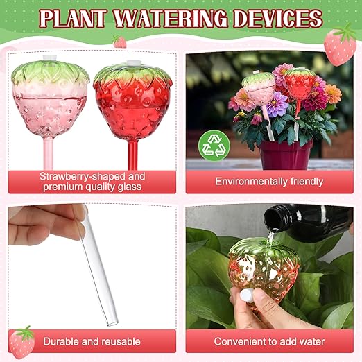 4 Pcs Self Watering Planter Insert, Strawberry Plant Watering Globes with Top-Fill Watering Bulbs, Indoor and Outdoor Potted Plant Watering Device, Suitable for Plant Care During Vacation