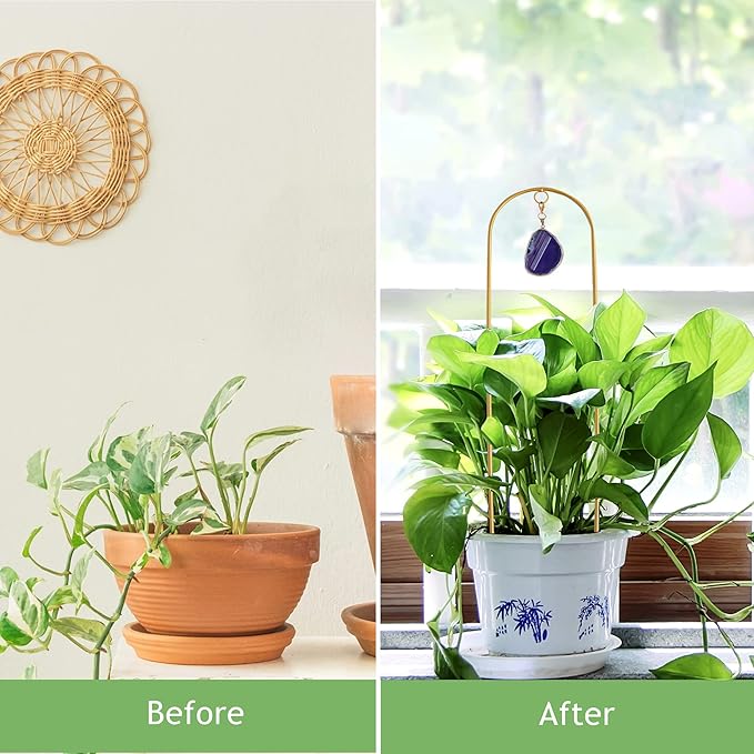 2 Pcs 16 Inch Arch Trellis with Agate and Moon Phase Trellis for Climbing Plants Gold Trellis for Potted Plants Indoor Trellis for Climbing Plants Support Small House Plant Trellis for Hoya,Flower