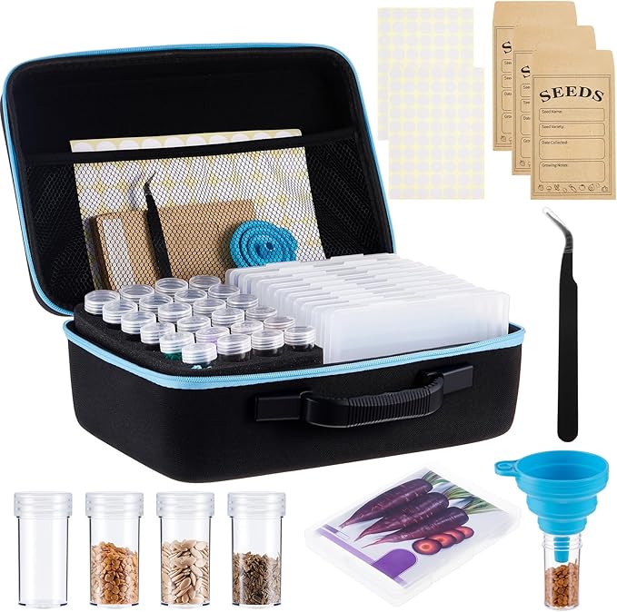 59 Slot Seed Storage Organizer Kit Large Capacity Storage Container with Slot Seed Organizer Boxes, Envelopes, Labels, Zipper Bag, Tweezers, Funnel for Vegetable, Flower, Plant Garden