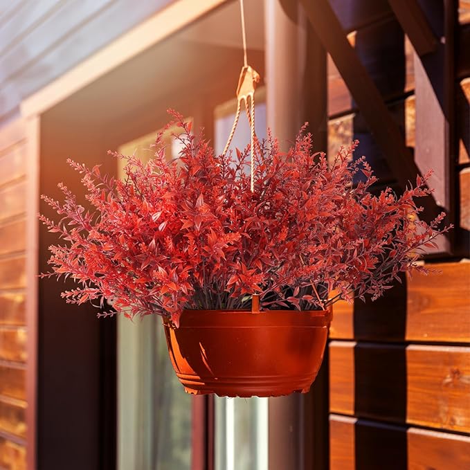 RECUTMS Artificial Greenery for Outdoors Lavender Fall Fake Plants Fake Flowers Outside UV Resistant Faux Greenery Artificial Plants Faux Flowers for Fall Wedding Yard Window Autumn Decor (Wine Red)