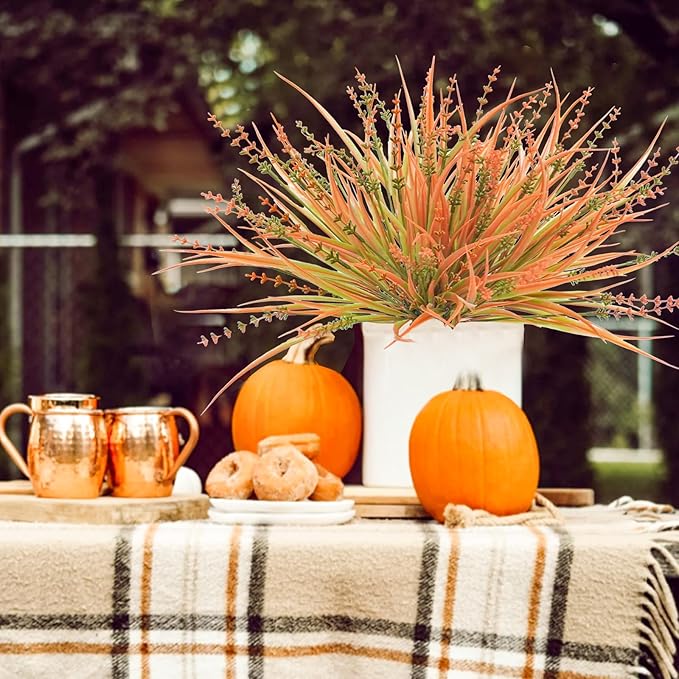 36 Pcs Fall Flowers Outdoor, UV Resistant Artificial Fall Plants Plastic Faux Fall Greenery Shrubs for Indoor Outside Planters Porch Patio Window Box Home Decor (Orange)