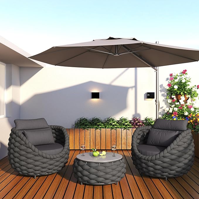 TWT Outdoor Patio Furniture Set, 5 Pieces Aluminum Sectional Sofa, Metal Patio Conversation Set with Threeseat & Armchair, Cushion and Coffee Table, Dark Grey
