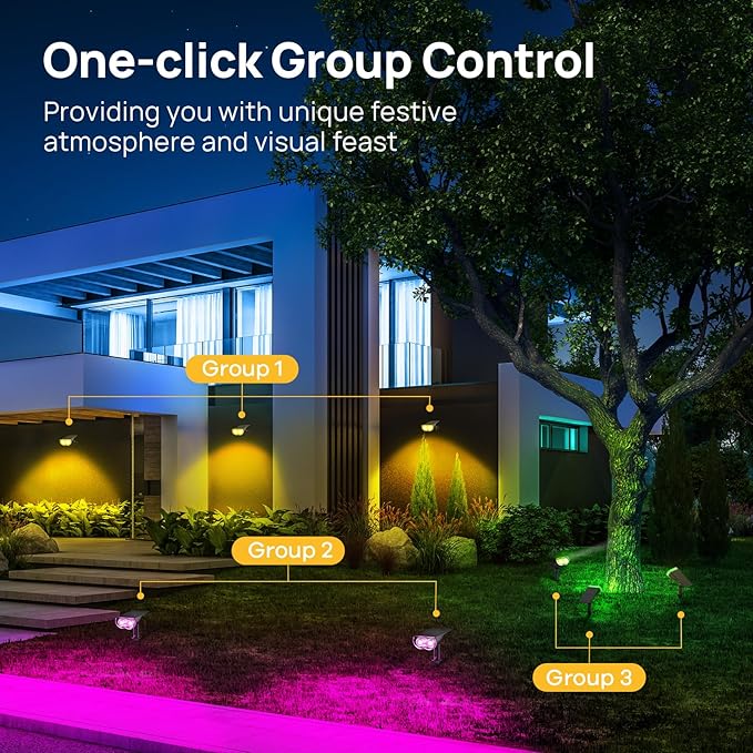 Linkind Smart Solar Lights Outdoor SL5 with Motion Sensor, APP Control Color Changing Solar Spot Lights Outdoor, IP65 Landscape Lighting, Halloween Decorations for Yard, Garden, Pathway(2 Pack)