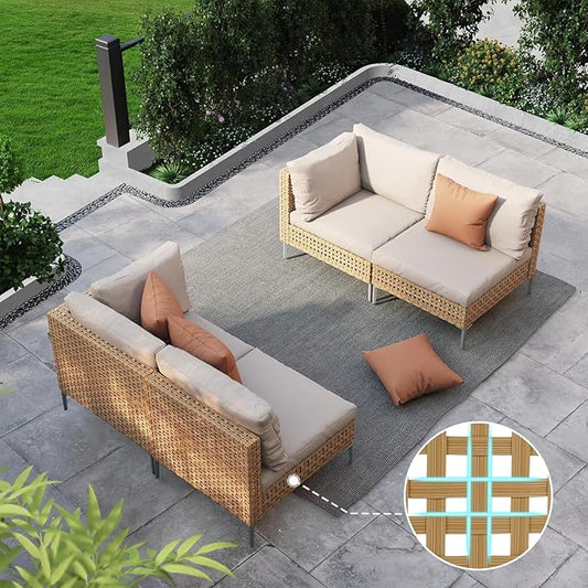 Grand patio 4-Piece Wicker Patio Furniture Set, Boho Outdoor Sectional Sofa with Water Resistant Thick Cushions (Coffee Table Not Included), Cream