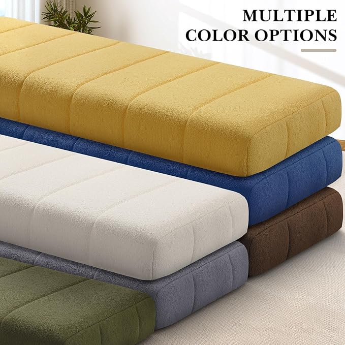 Wenqik Bench Cushion 48x18x4 Inch for Indoor Outdoor Furniture Tufted Thicken Bay Window Seat Cushion Non Slip Waterproof Dining Piano Bench Pad Pillow Anti Cat Scratch for Patio Porch Swing, Beige