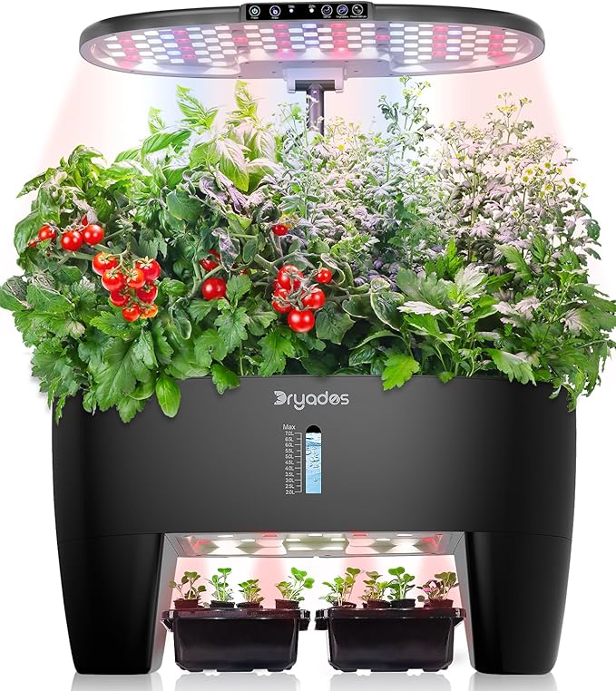 Hydroponic Growing System Kit 16 Pods, Smart Herb Garden with Sprout Mode Can Seedling in Advance & 24W Full Spectrum LED Grow Light, Indoor Garden Planter for Home/Office/School (Black)