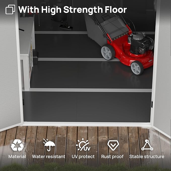 Resin Outdoor Storage Shed, 6x6FT Plastic Garden Shed with Floor, Lockable Door & Window, Waterproof Tool Shed for Backyard Garden Patio Lawn Grey White