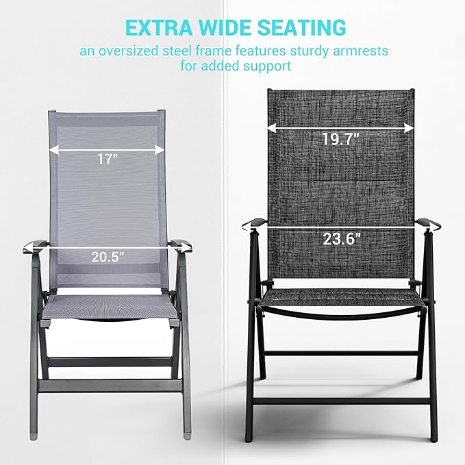 UDPATIO Patio Folding Dining Chairs Set of 2, Folding Lawn Chairs for Adults with Padded All Weather Breathable Textilene, Dark Gray