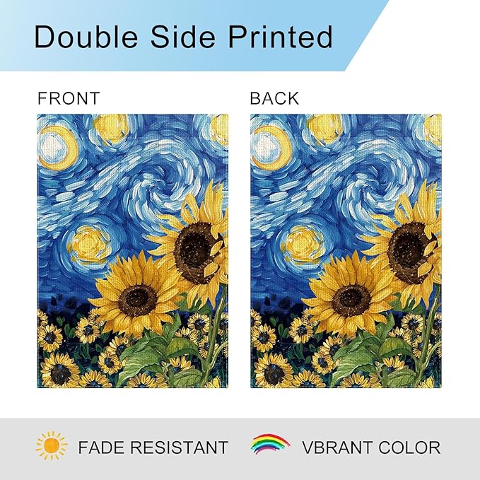 DLZDN Sunflower Garden Flag Starry Night Sunflower Garden Flags 12×18 Inch Double Sided Vertical Burlap Farmhouse Yard Flag Spring Summer Seasonal Outdoor Decor