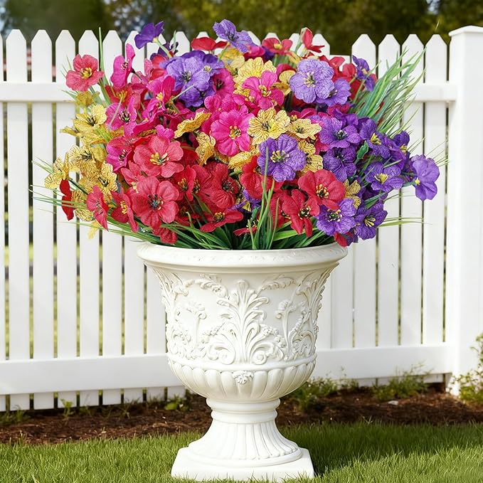 16pcs Outdoor Artificial Flowers UV Resistant Fake Flowers Bulk Artificial Flowers for Decoration Faux Silk Flowers for Garden Porch Window Box Hanging Planter Decorating