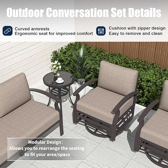 Kurapika Patio Furniture Set 10-Piece Aluminum Sectional Sofa with Armrest, Modern Outdoor Conversation Set, Metal Corner Sofa with Ottoman, Sand