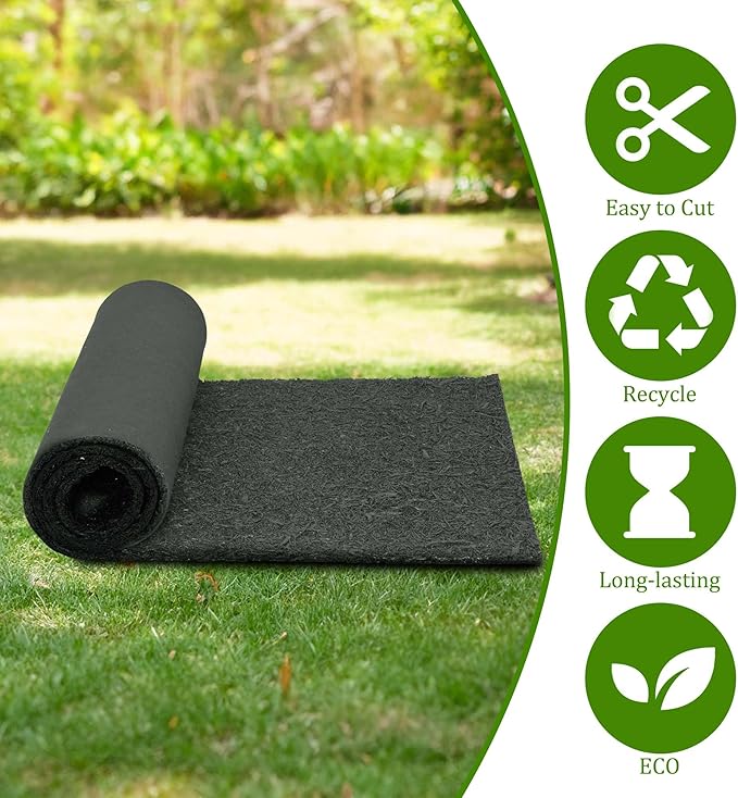 uyoyous Black Rubber Mulch Mat Roll, 8' x 2' Recycled Mulch Walkway Pathway, Permanent Garden Barrier Edging Border Mat, for Landscaping Outdoor