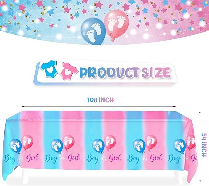 TREWAVE 3 PCS Plastic Tablecloths - Gender Reveal Decorations, Disposable, Waterproof Table Covers for Boy or Girl Gender Reveal Party Supplies, 54" x 108"