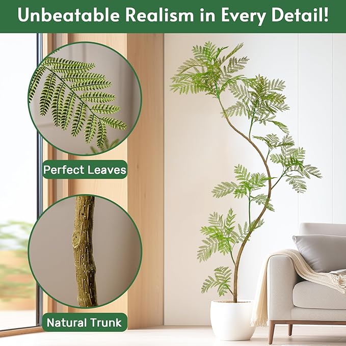 7.9FT Artificial Tree Fake Jacaranda Tree,Faux Tall Tree Lifelike Green Leaves Large Plants Indoor Fake Trees for Home Decor