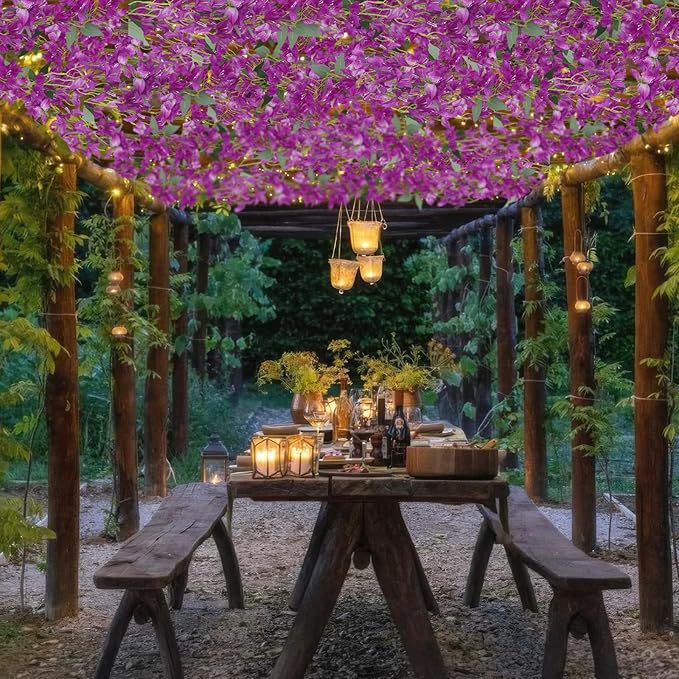 2 Pcs Bougainvillea Artificial Hanging Flowers Plants for Outdoors Purple Fake Silk Bougainvillea Vines Artificial Flowers Garland UV Resistant Faux Flowers for Planter Centerpieces Arch Decor