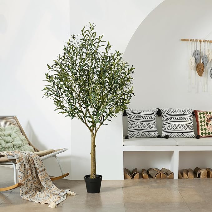 Artificial Olive Tree 6FT - Large Fake Olive Trees Indoor with 1676 Silk Leaves, Outdoor Potted Faux Plant with UV Resistant for Living Room,Office,Patio, Home Decor,VN157