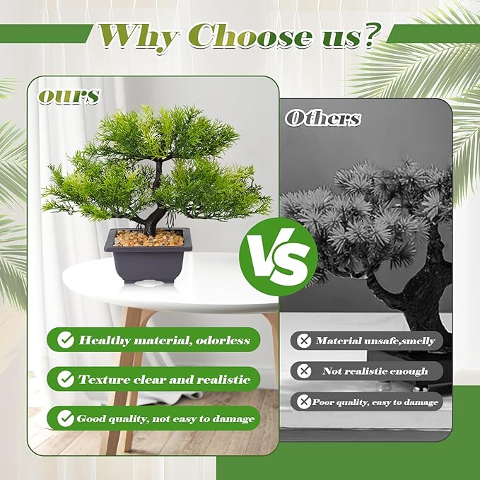 Artificial Bonsai Tree Small Realistic Fake Plant in Pot for Indoor Home Office Desk Decor, Low-Maintenance Tabletop and Bookshelf Decoration