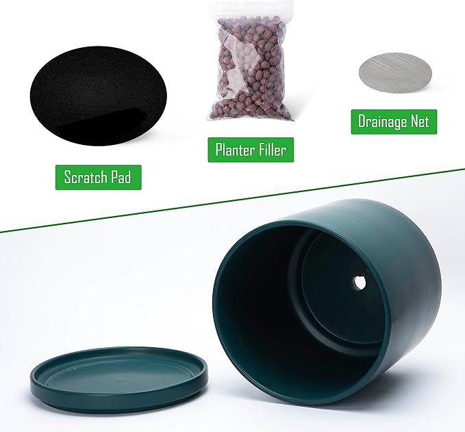 D'vine Dev 6 Inch & 8 Inch Ceramic Planter Pots for Plants with Drainage Hole and Saucer, Medium Plant Pots Set, Teal, 94-G-M-9