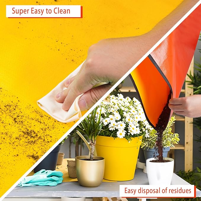 Repotting Mat for Indoor Plant Transplanting and Potting Soil Mess Control Portable Succulent Planting Potting Tray Gardening Gifts for Women Men Plant Lover Gifts (Orange 27" x 27")