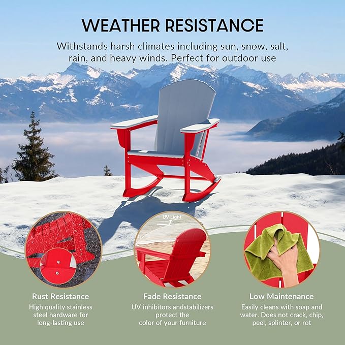 Westin Outdoors Laguna WO Outdoor Adirondack Folding Patio Chairs 8 PCS Set Retro Beach Aesthetic for Backyard, Lawn, Patio, Deck, Garden, Weather Resistant Polyethylene Plastic Lounger (Red)