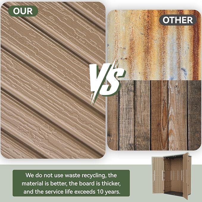 Aoxun Outdoor Storage Shed with 2 Shelves & Floor, 64 Cu.Ft Large Outdoor Storage Cabinet, Waterproof Vertical Resin Shed for Garden Tools, Pool Equipment, Brown