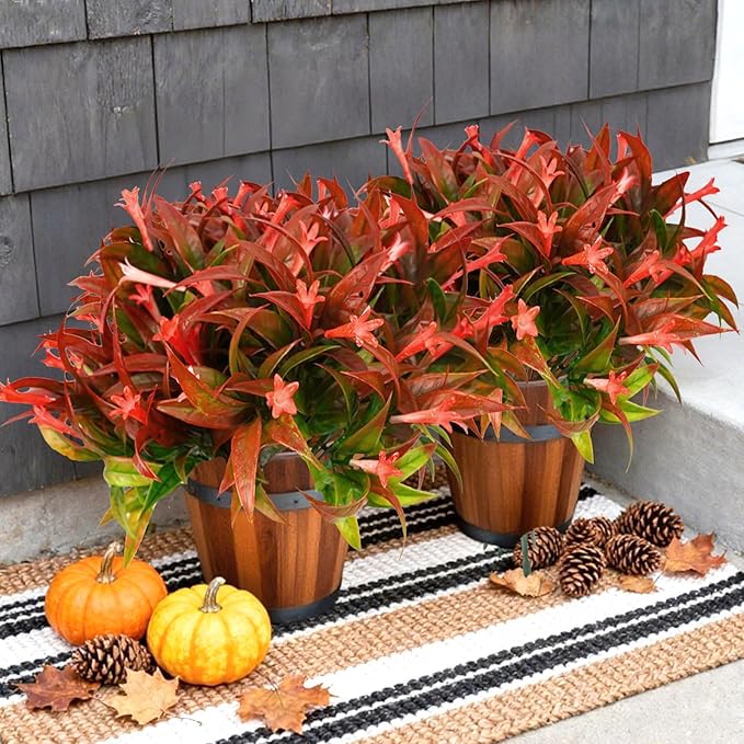 Uieke 12Pcs Artificial Fall Flowers for Outdoors UV Resistant Fake Fall Flowers Plastic Morning Glory Fall Plants Shrubs for Home Outside Window Box Planter Fall Décor (Autumn Red)