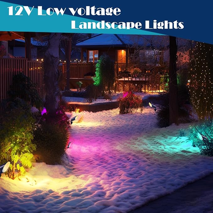 RGB Low Voltage Landscape Lighting, IP65 Adjustable Brass Color Changing Landscape Lights with Remote, 12V Spot Lights Outdoor for Yard Garden Patio Lawn Decorative