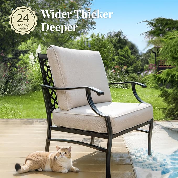 Patio Furniture Set 5 pcs, Outdoor Patio Furniture, 3-Seat Sofa, 2 Single Chairs, 2 Ottomans and 5.75" Extra Thick Cushion, Patio Conversation Set for Garden Backyard Deck,Beige