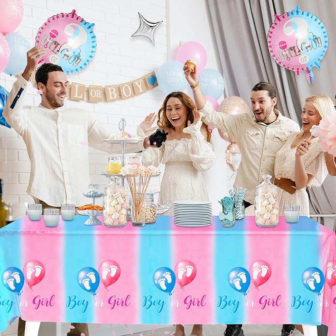 TREWAVE 3 PCS Plastic Tablecloths - Gender Reveal Decorations, Disposable, Waterproof Table Covers for Boy or Girl Gender Reveal Party Supplies, 54" x 108"