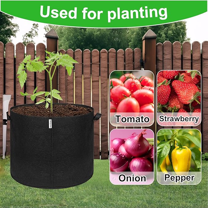 5-Pack 20 Gallon Grow Bags, Large Nonwoven Fabric Pots with Handles for Planting Fruits, Vegetables, Flowers Indoor Outdoor