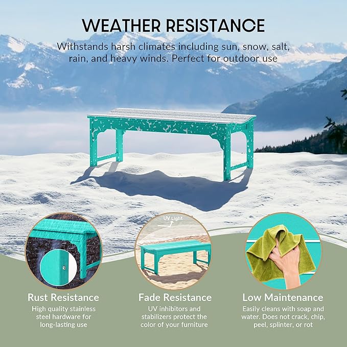 WestinTrends Malibu Outdoor Bench, All Weather Resistant Poly Lumber Backless Patio Garden Bench, Adirondack Curved Bench Seat for Comfort, Turquoise