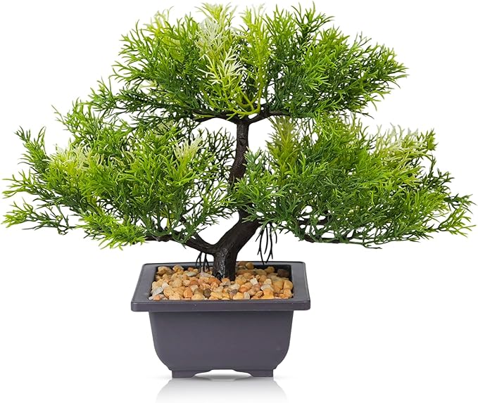 Artificial Bonsai Tree Small Realistic Fake Plant in Pot for Indoor Home Office Desk Decor, Low-Maintenance Tabletop and Bookshelf Decoration
