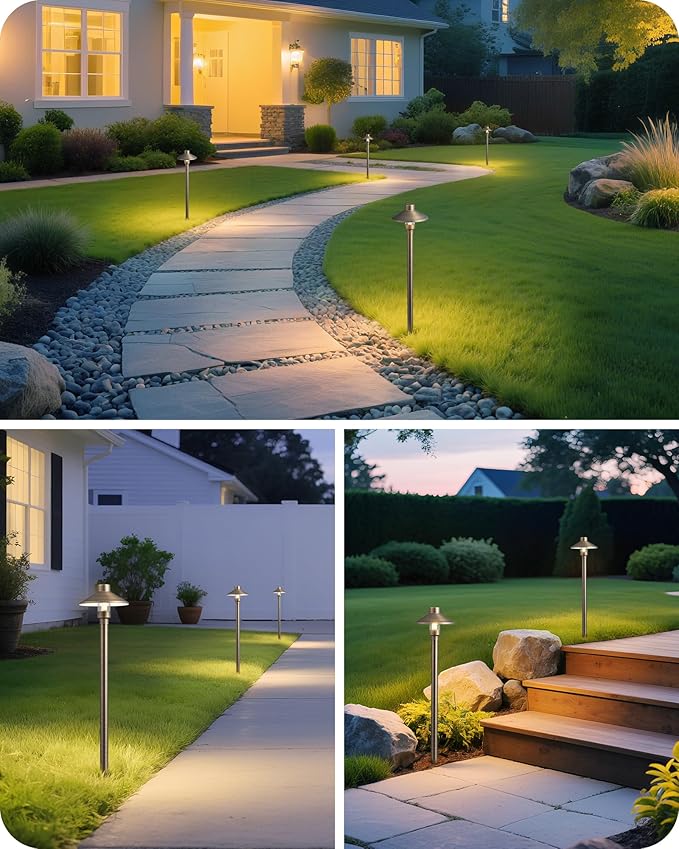 EDISHINE Solid Brass Low Voltage Landscape Lighting, 22" Tall 6" Shade with G4 Bulbs, 12V 350LM 3000K Heavy Duty Outdoor Landscape Path Light, Waterproof Bronze LED Pathway Lights Wired, 6 Pack