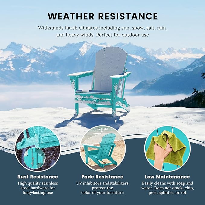 Westin Outdoors Laguna WO Home Furniture Adirondack Chair 4 PC Set Classic Outdoor Patio Folding Chair for Bon Fire Pit Lawn Backyard Beach Plastic Weather-Resistant (Turquoise)