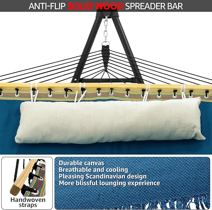 Tranquillo Unity Adjustable Hammock Stand, 800 lbs Capacity Steel Double Hammock Stand for 2 Persons, Premium Pre-Assembled Stand for Indoor Outdoor, Blue