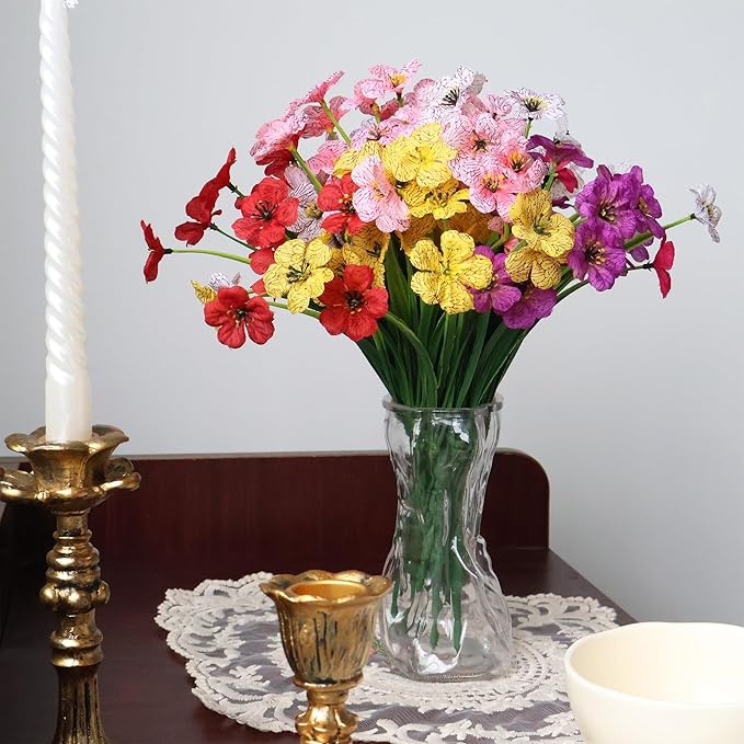 Grever 24 Bundles Artificial Flowers for Outdoor 6 Multicolor UV Resistant Fake Plastic Flowers Faux Plants for Wedding Farmhouse Garden Porch Window Box Indoor Decoration