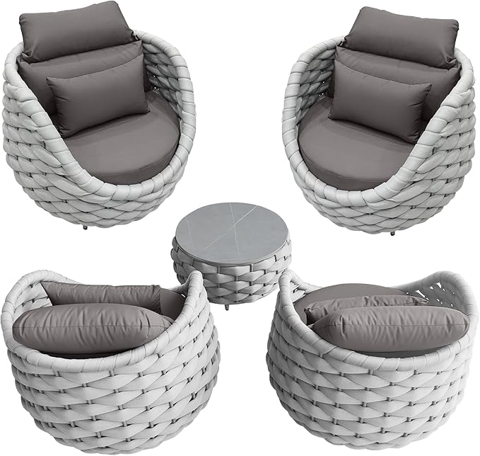 TWT 5-Piece Aluminum Patio Furniture Set, Outdoor Armchairs with Coffee Table, Metal Sofa Set for Deck, Porch, Balcony, Indoor