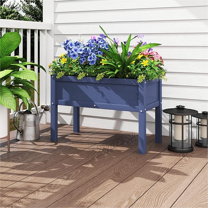 Small HDPE Raised Garden Bed, Elevated Planter Box with Legs, Outdoor All-Weather Planter Raised Beds for Seeds, Herb, Flower, Vegetable (Navy Blue)